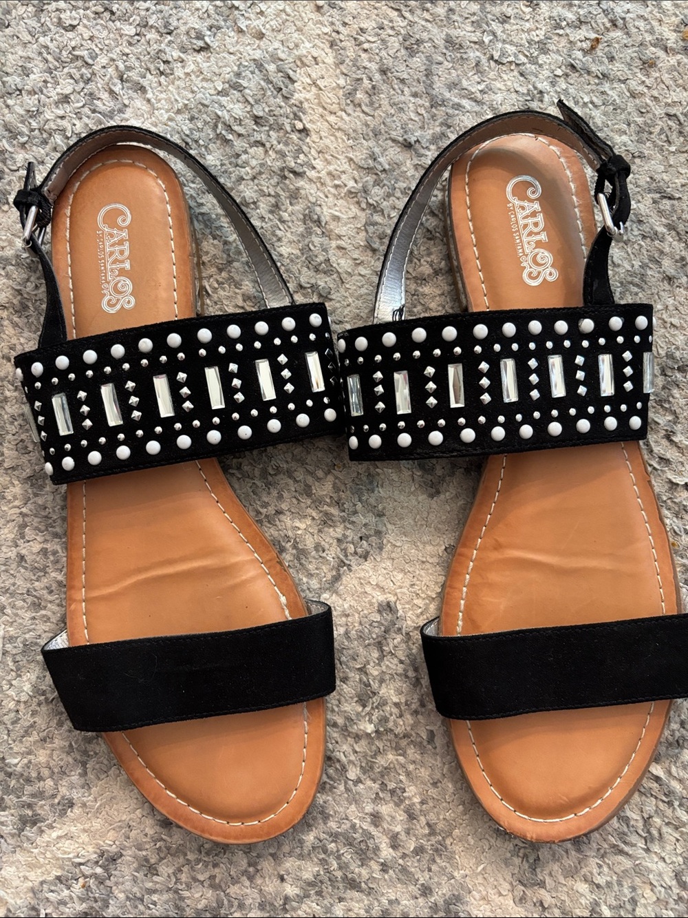 Carlos Santana Black Studded Slingback Sandals